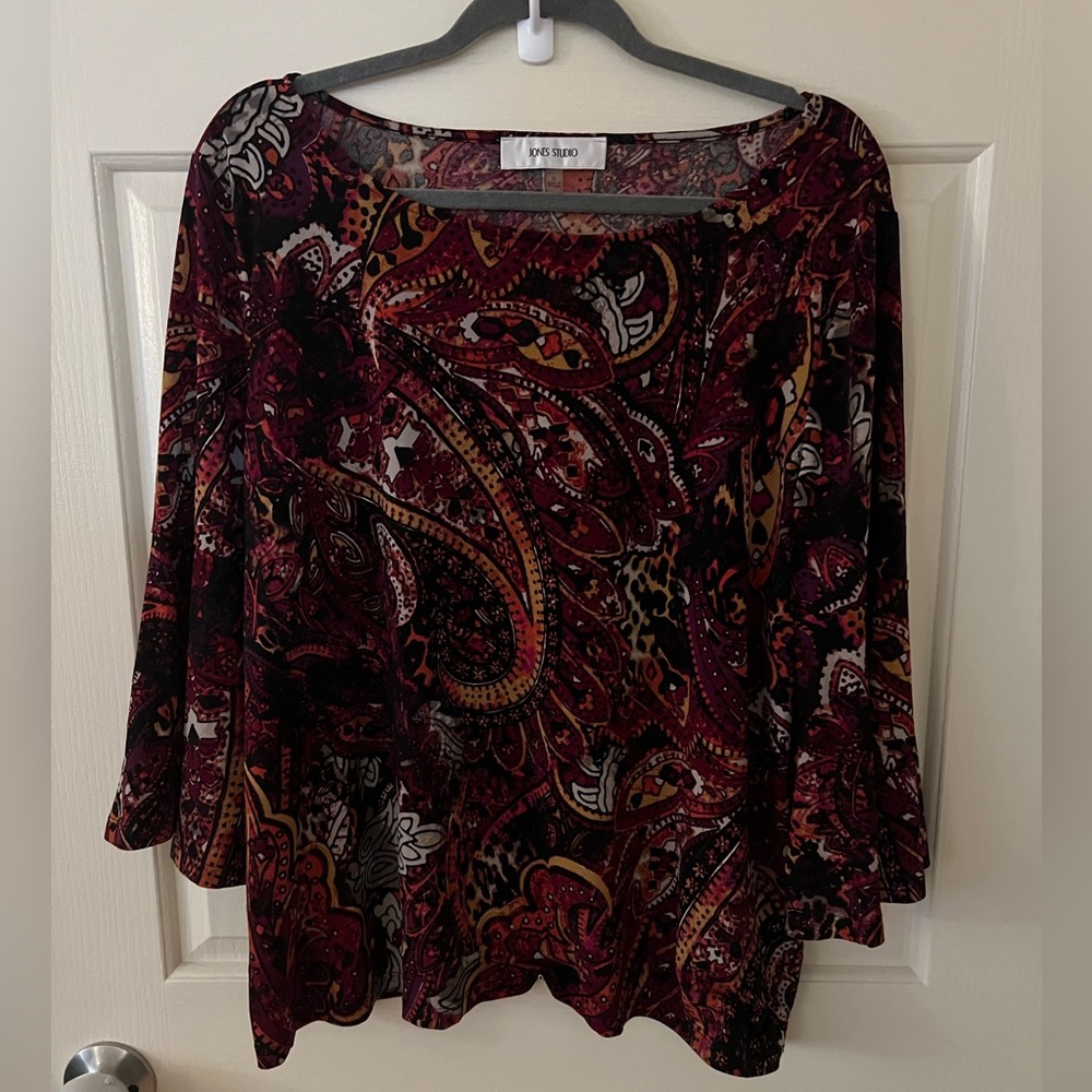 Jones Studio Black and Pink Boxy Blouse 3/4 Sleeve